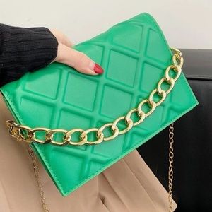 Quilted gold chain crossbody bag y2k trendy classic green